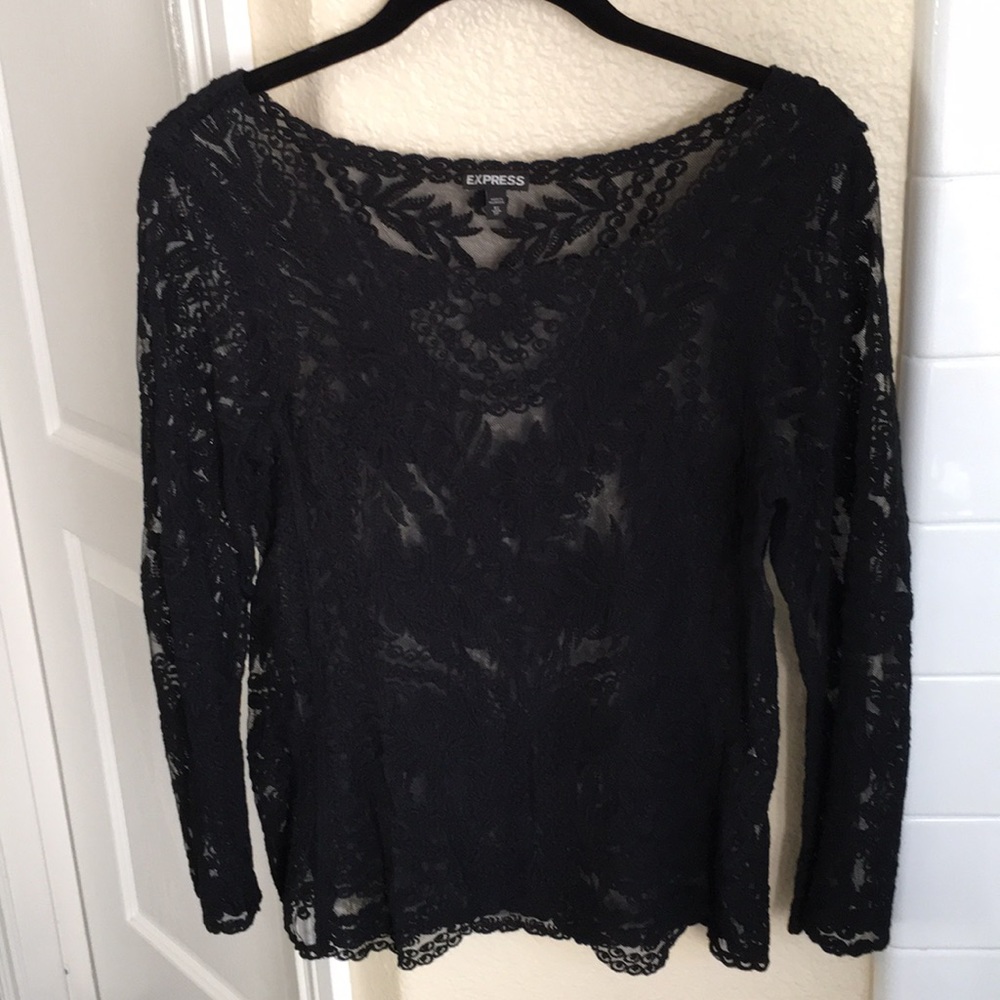 Express - Black Lace Long Sleeve Top - Size XS